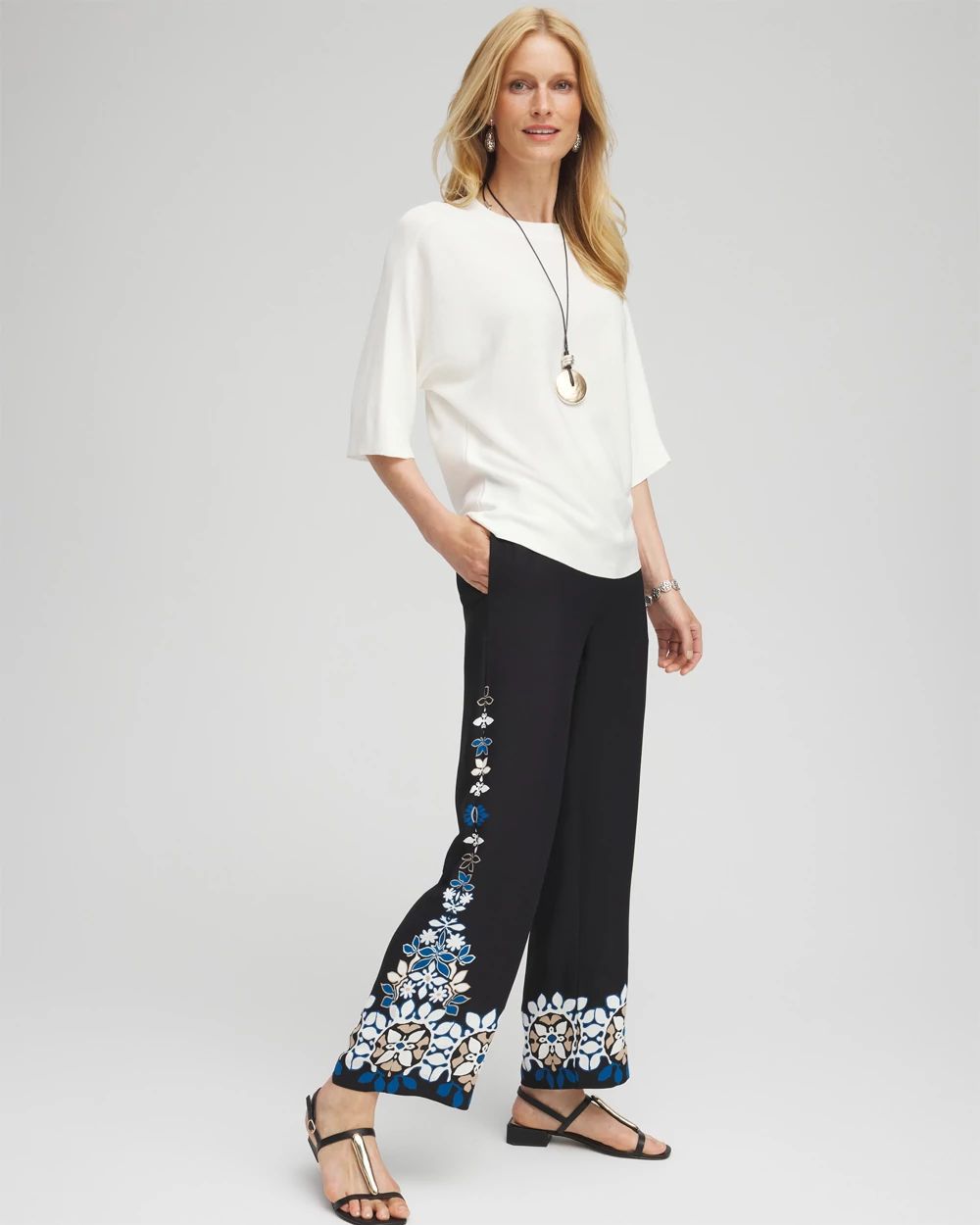 Placed Floral Print Soft Cropped Pants