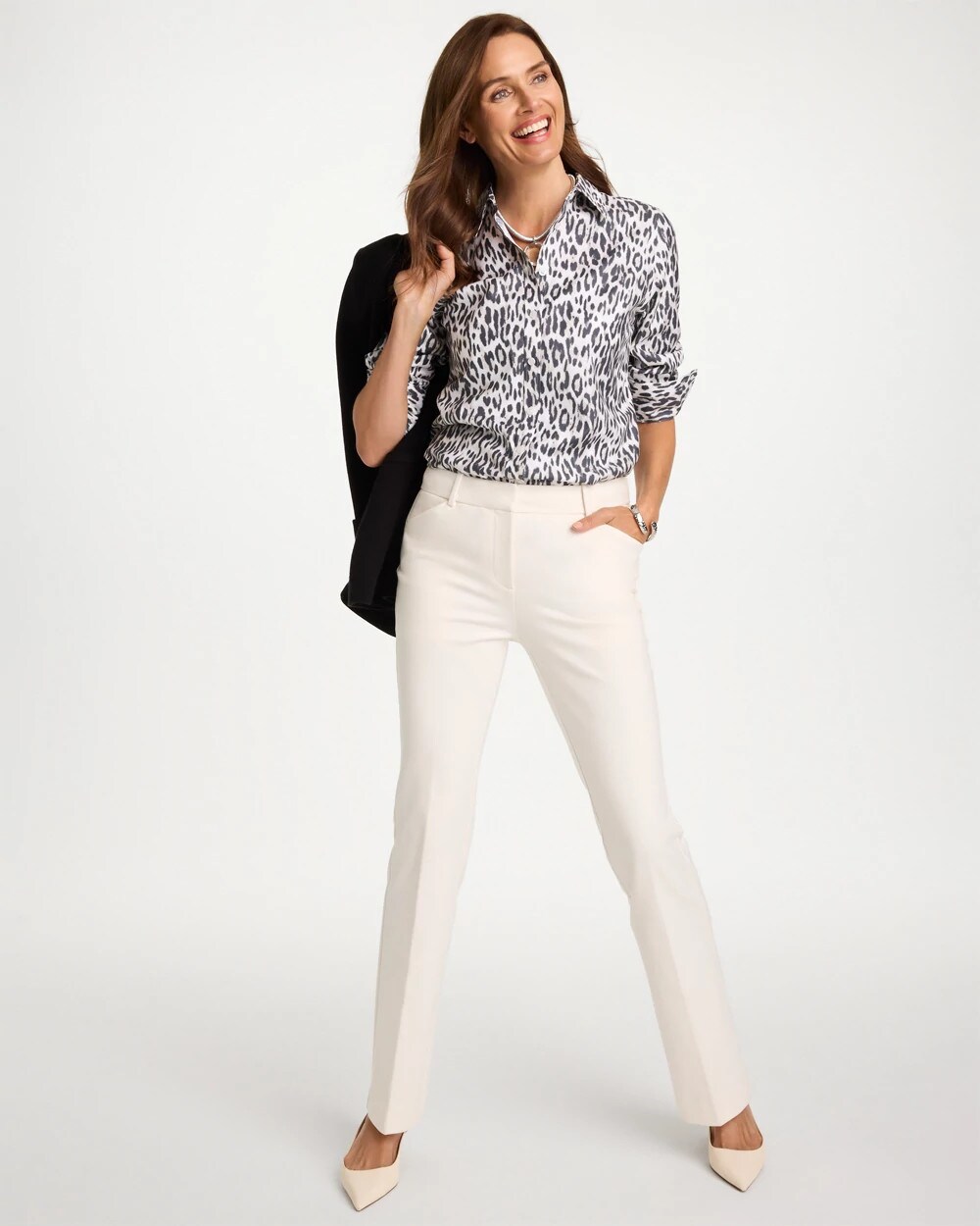 Chico's Emme Slim Bootcut Ponte Pants In Soft Ivory