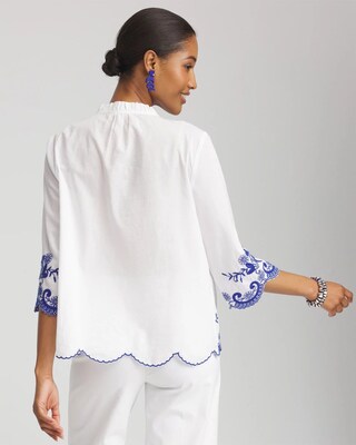 Embroidered Tassel Tie-Front Blouse click to view larger image.