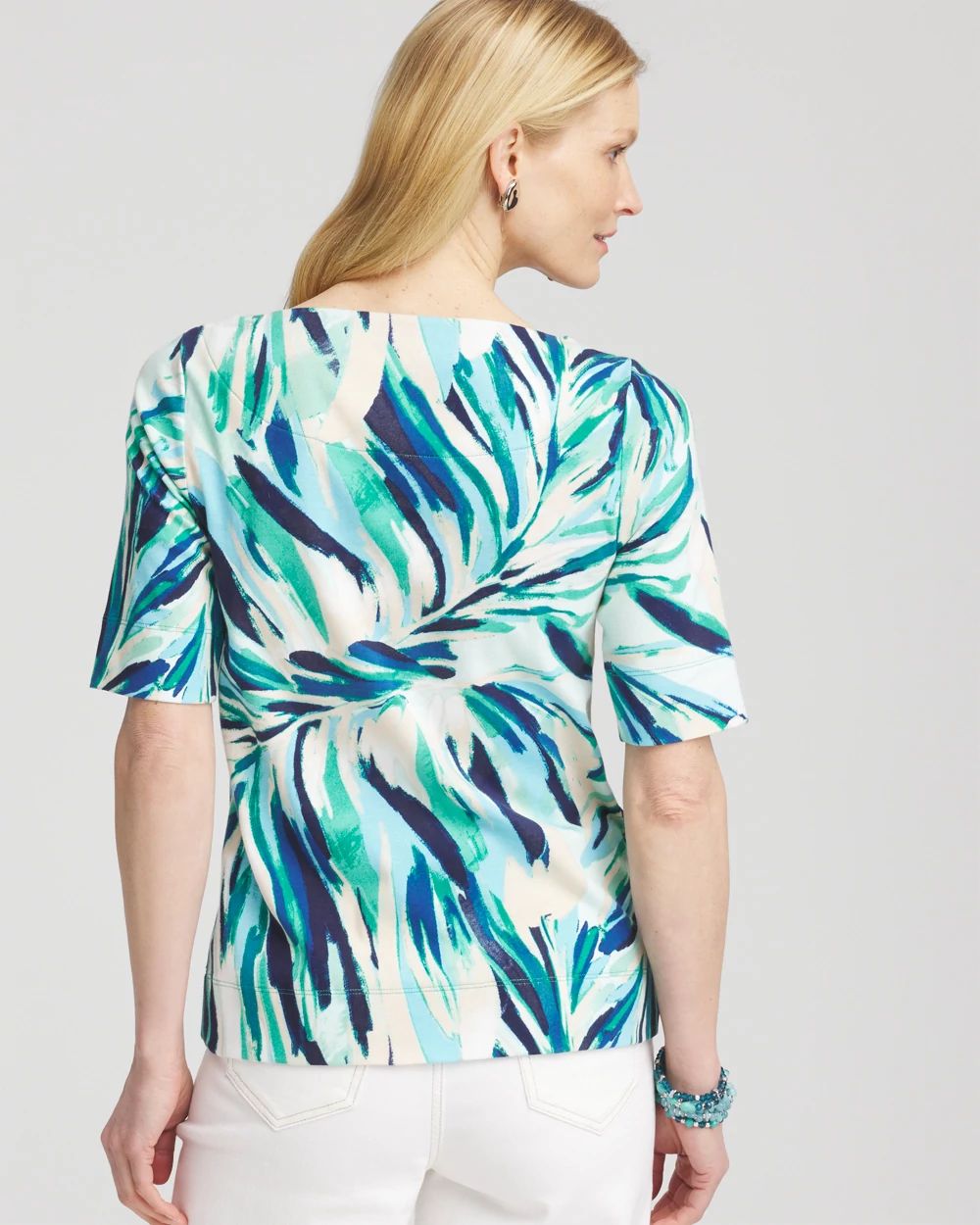 Palm Print Pima Cotton Bateau-Neck Tee