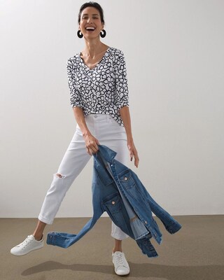Pima Chico's Print V-Neck Tee