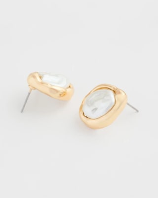 Pearlescent Golden Rimmed Stud Earrings click to view larger image.
