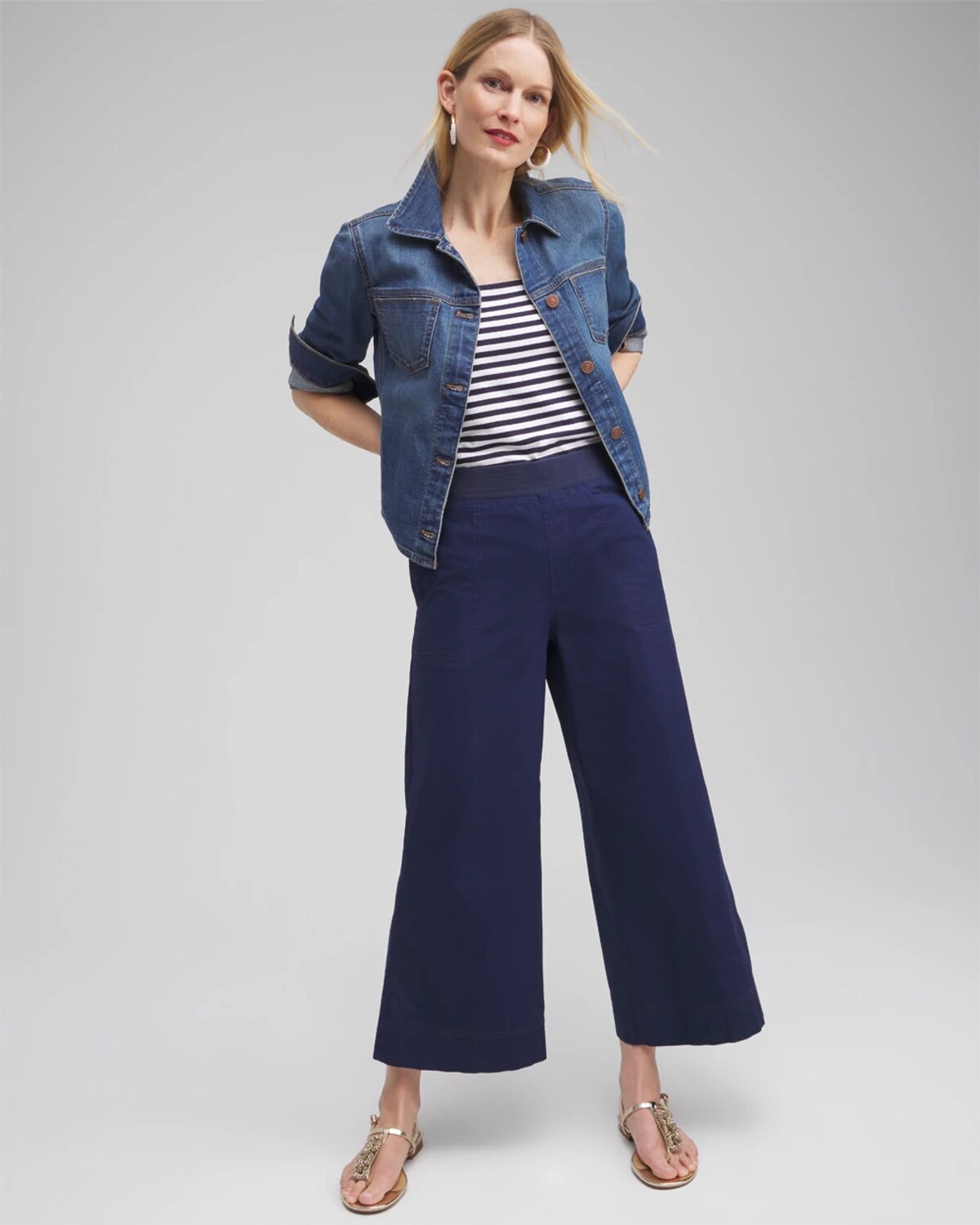 Chico's Poplin Culotte Pants In Blue Size 12 | In Victory Blue