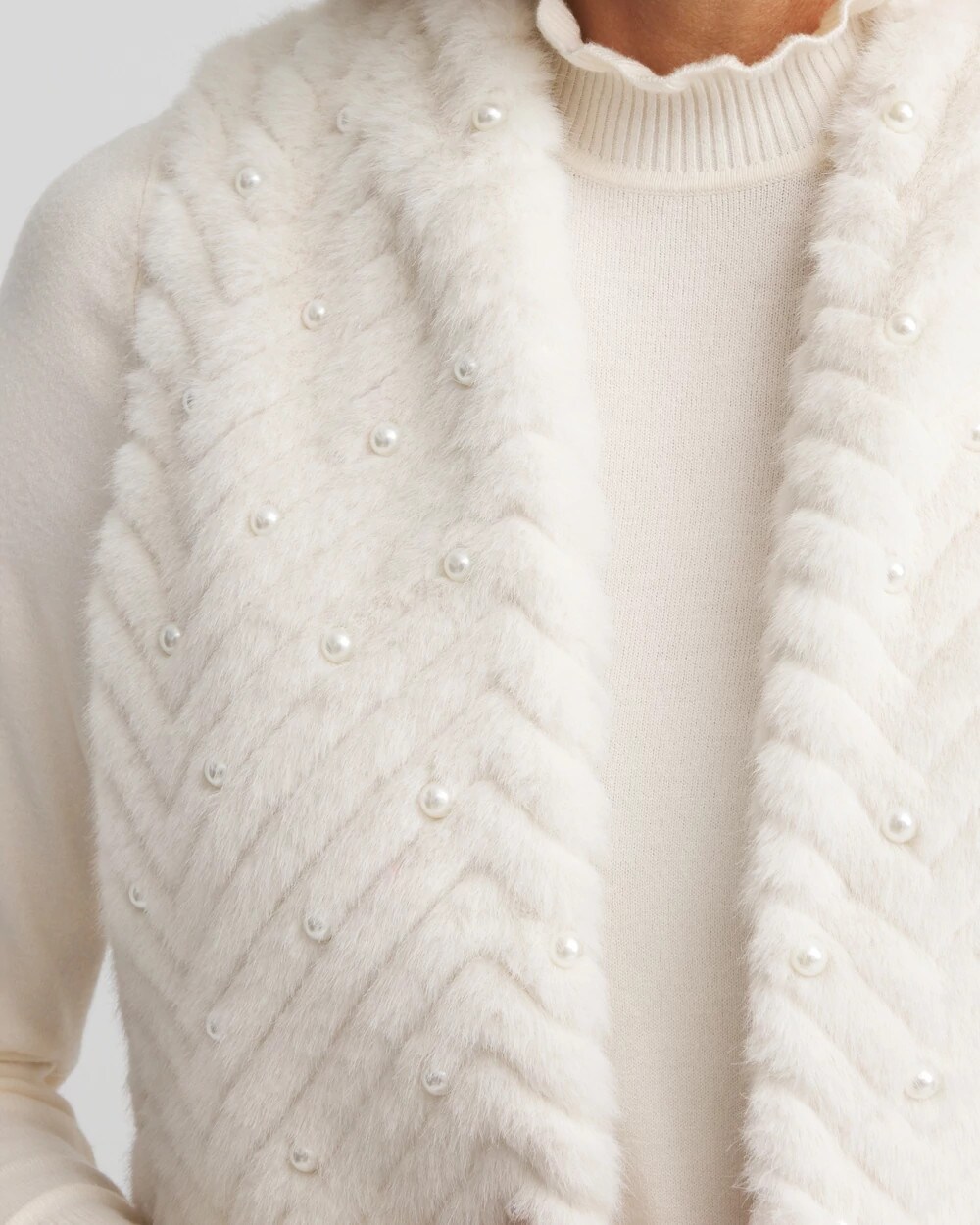 Pearl Embellished Faux Fur Vest
