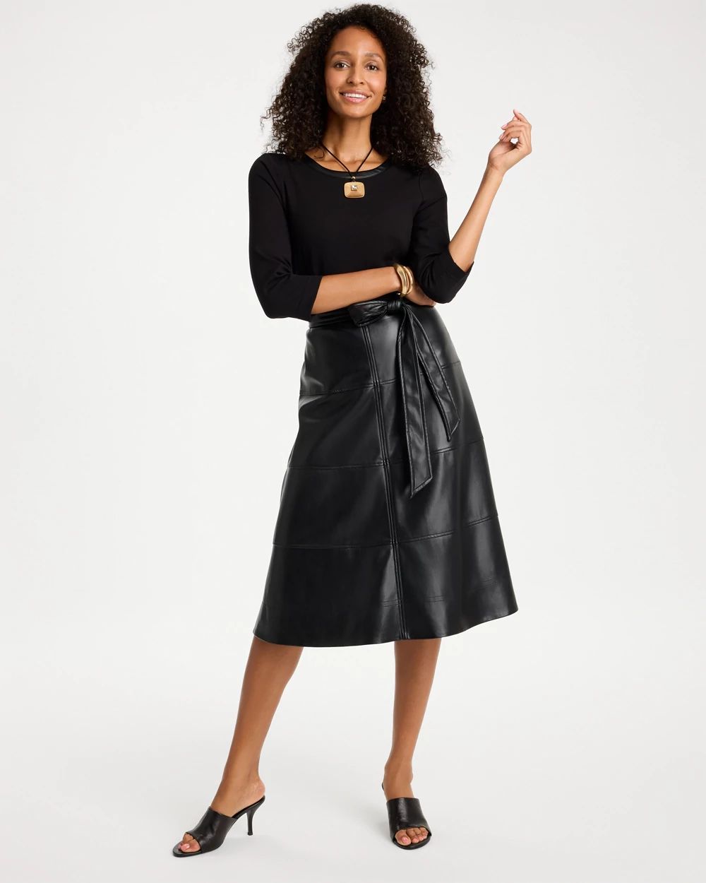 Faux Leather Ponte Knit Dress click to view larger image.