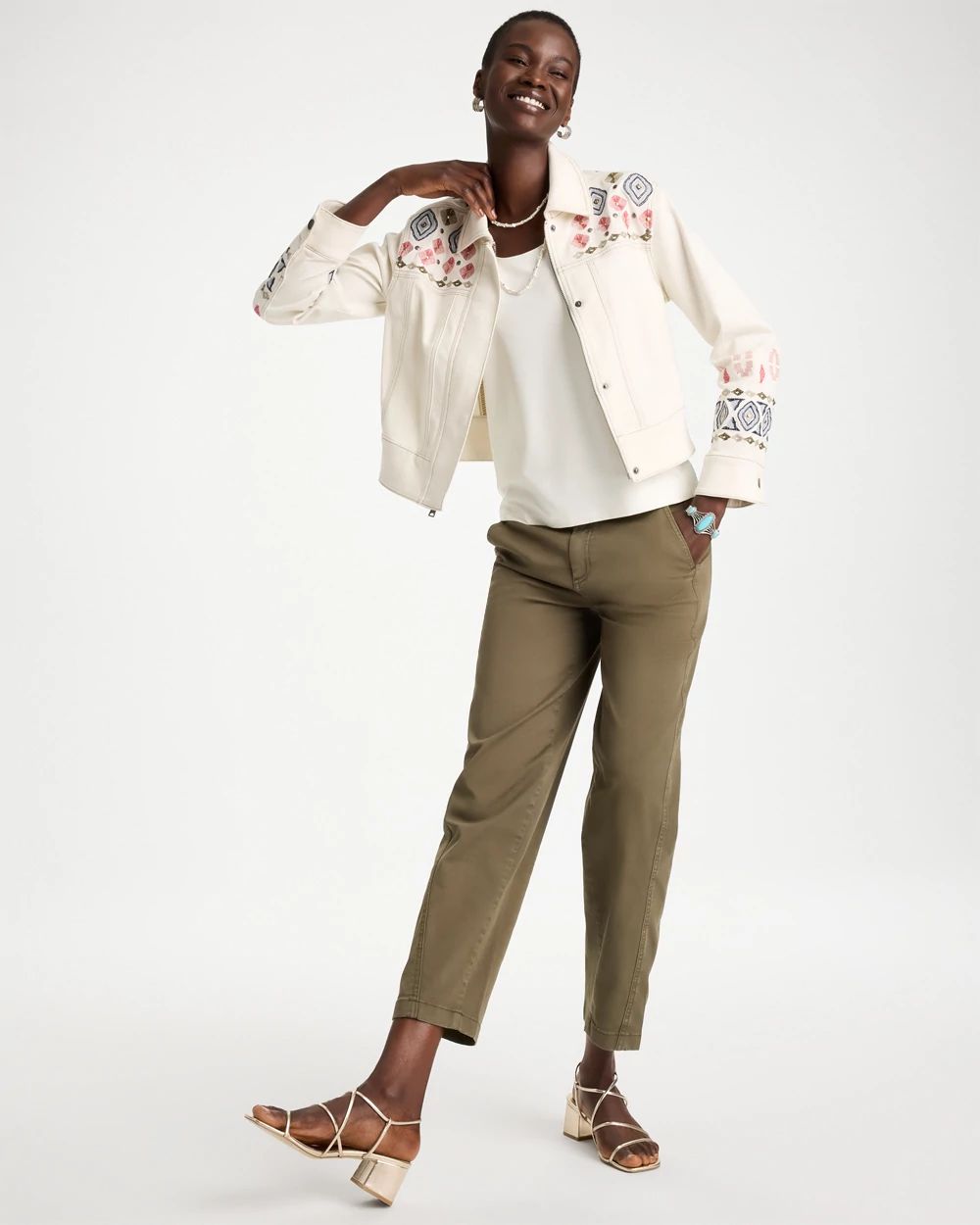 Cropped Embroidered Denim Jacket click to view larger image.