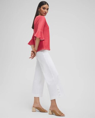 Faux Denim Trumpet Sleeve Top