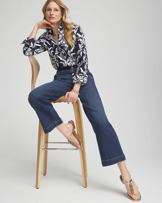 Pull-on Wide Leg Cropped Jeans click to view larger image.