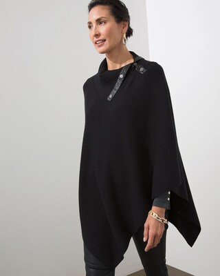 Black Snap Neck Sweater Poncho