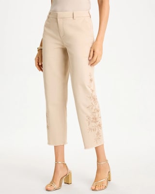 Relaxed Embroidered Fray Crop Pant