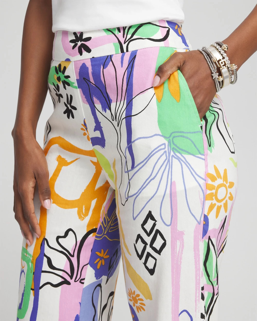 Linen Blend Surreal Print Pants