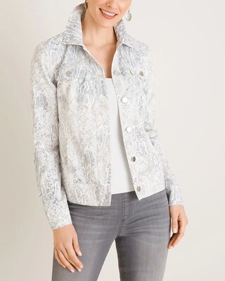 Python-Print Satin Denim Jacket