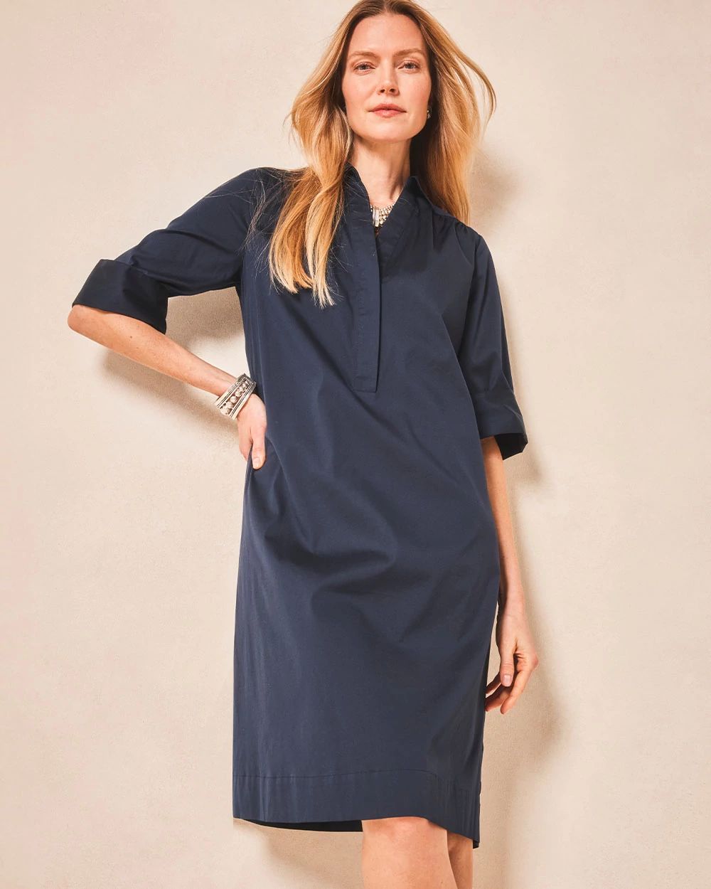 Cotton-Blend Popover Dress