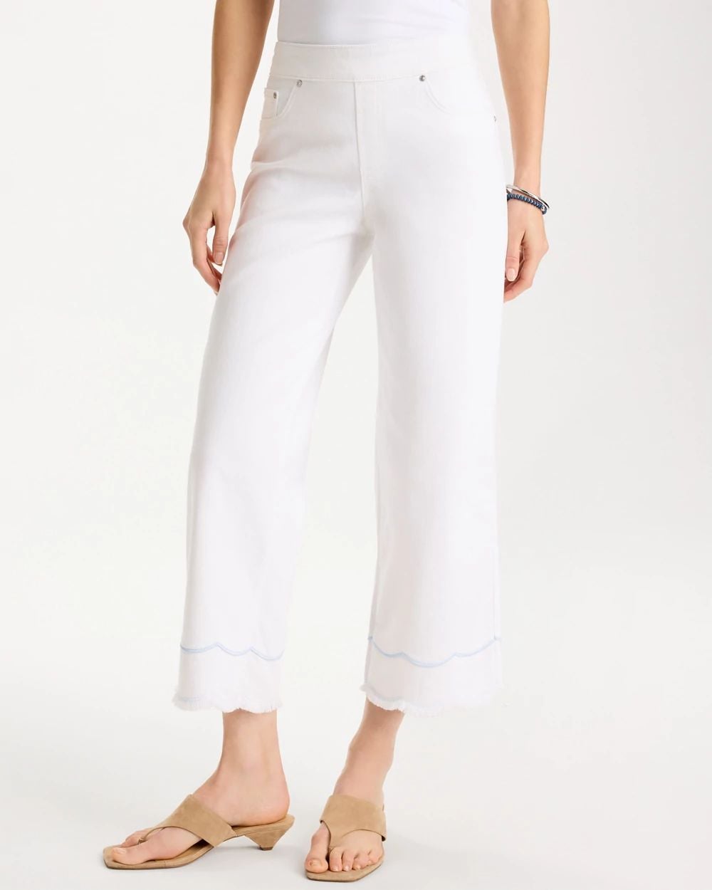 Pull-On Wide-Leg White Crop Jeans