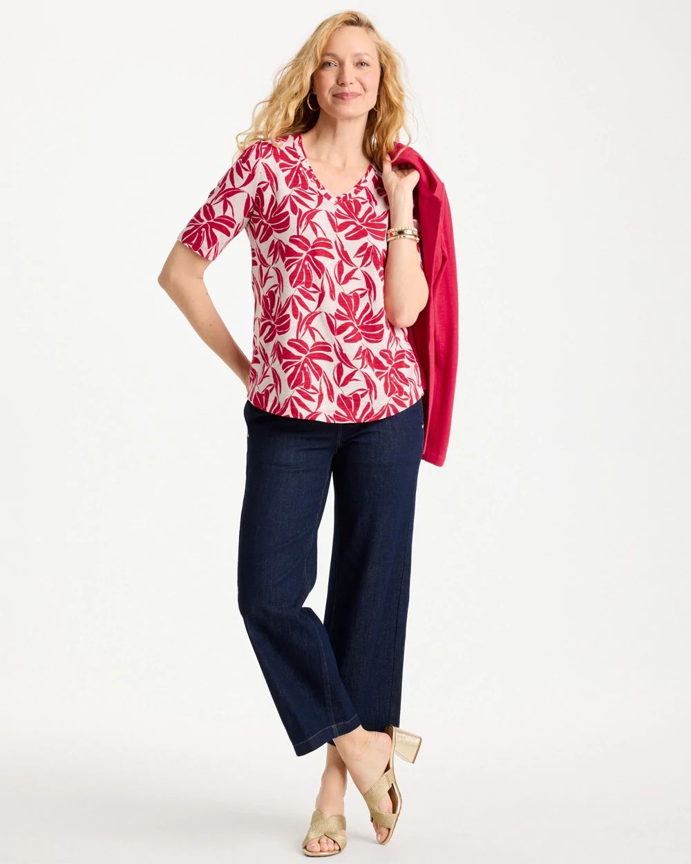 Printed Cotton Slub V-Neck Tee