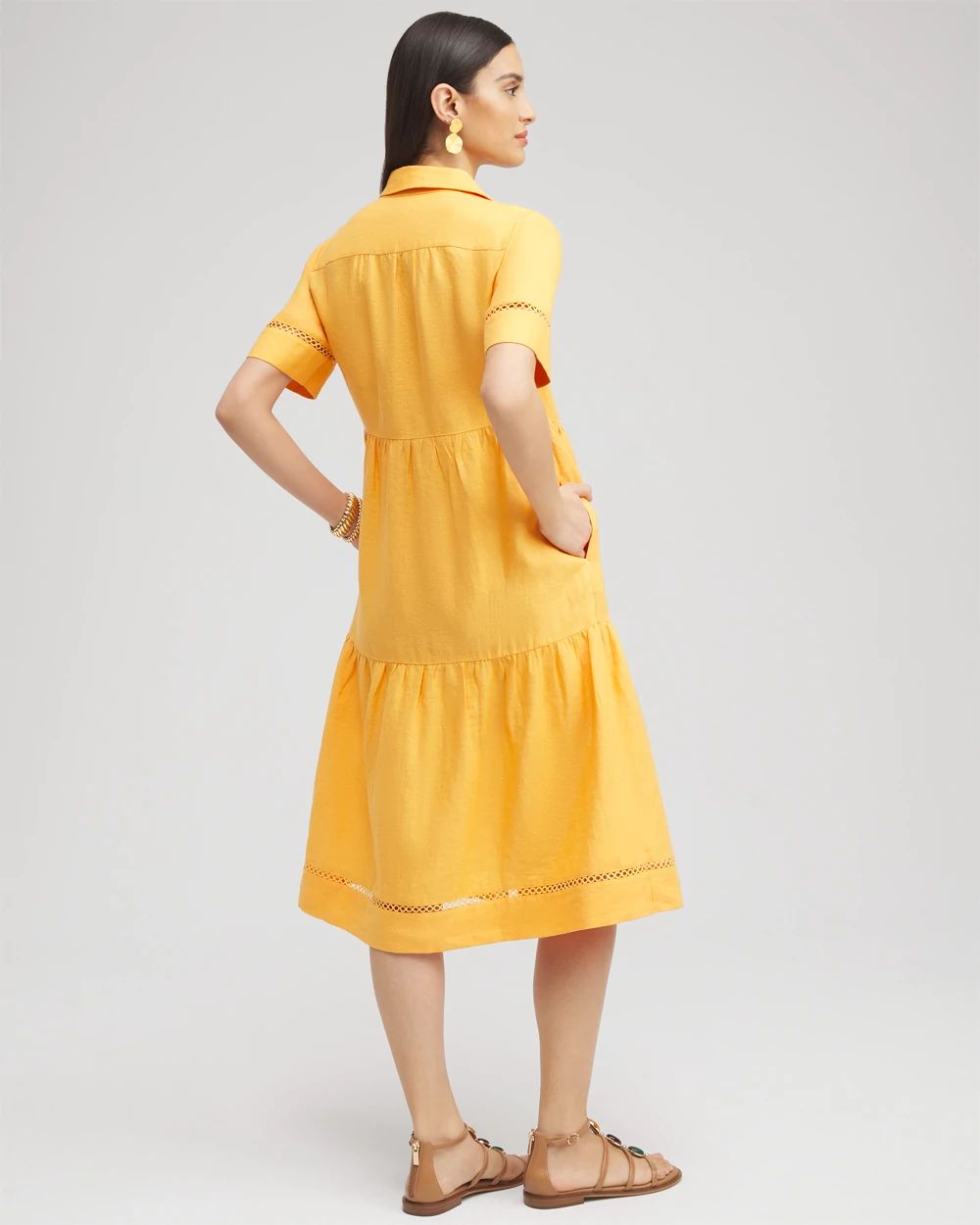 Linen Lattice Trim Midi Dress