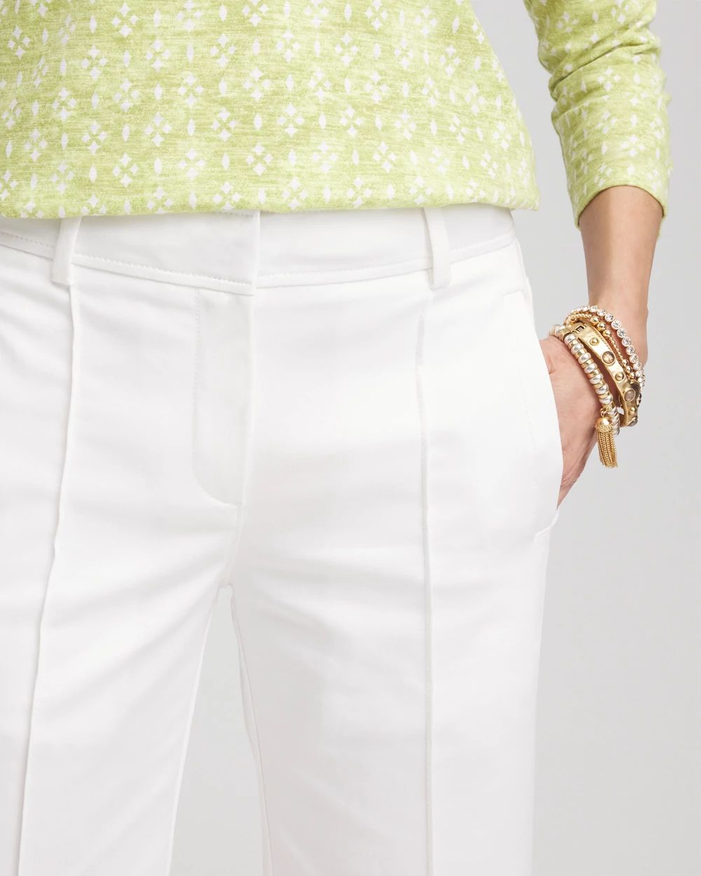 Stretch Sateen Straight Cropped Pants