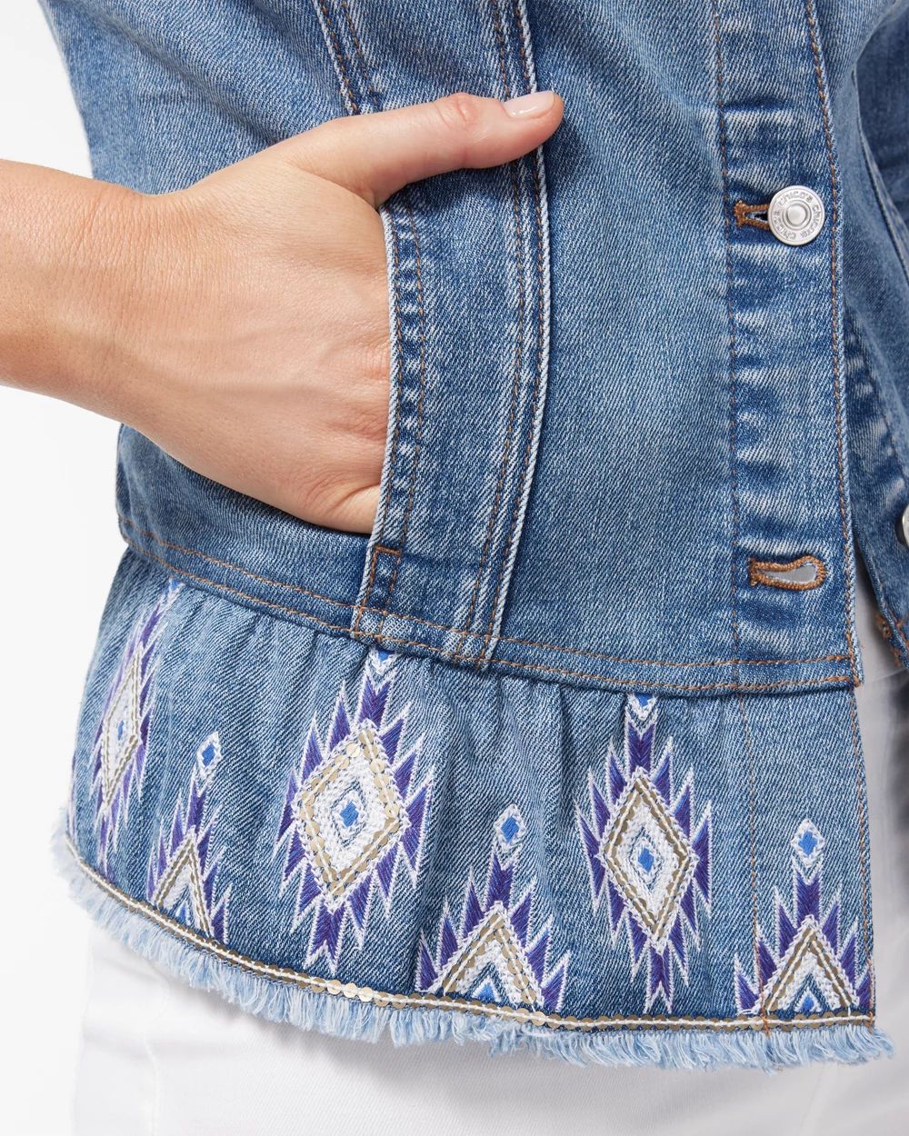 Embroidered Peplum Denim Jacket