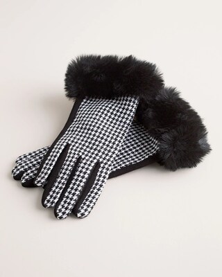 Houndstooth Faux-Fur Cuff Gloves