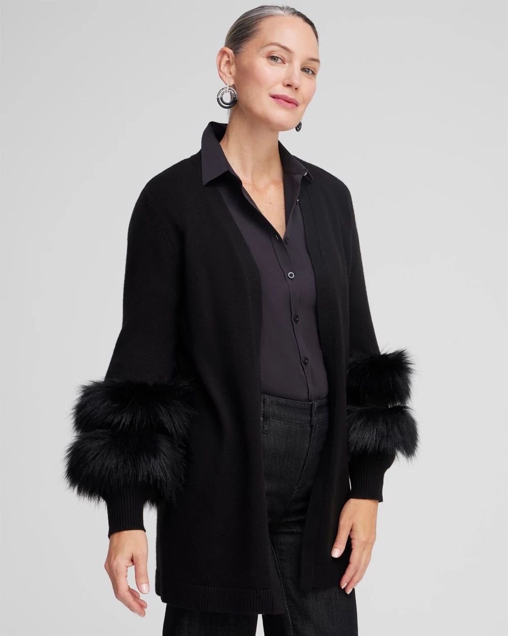 Faux Fur Trim Cardigan