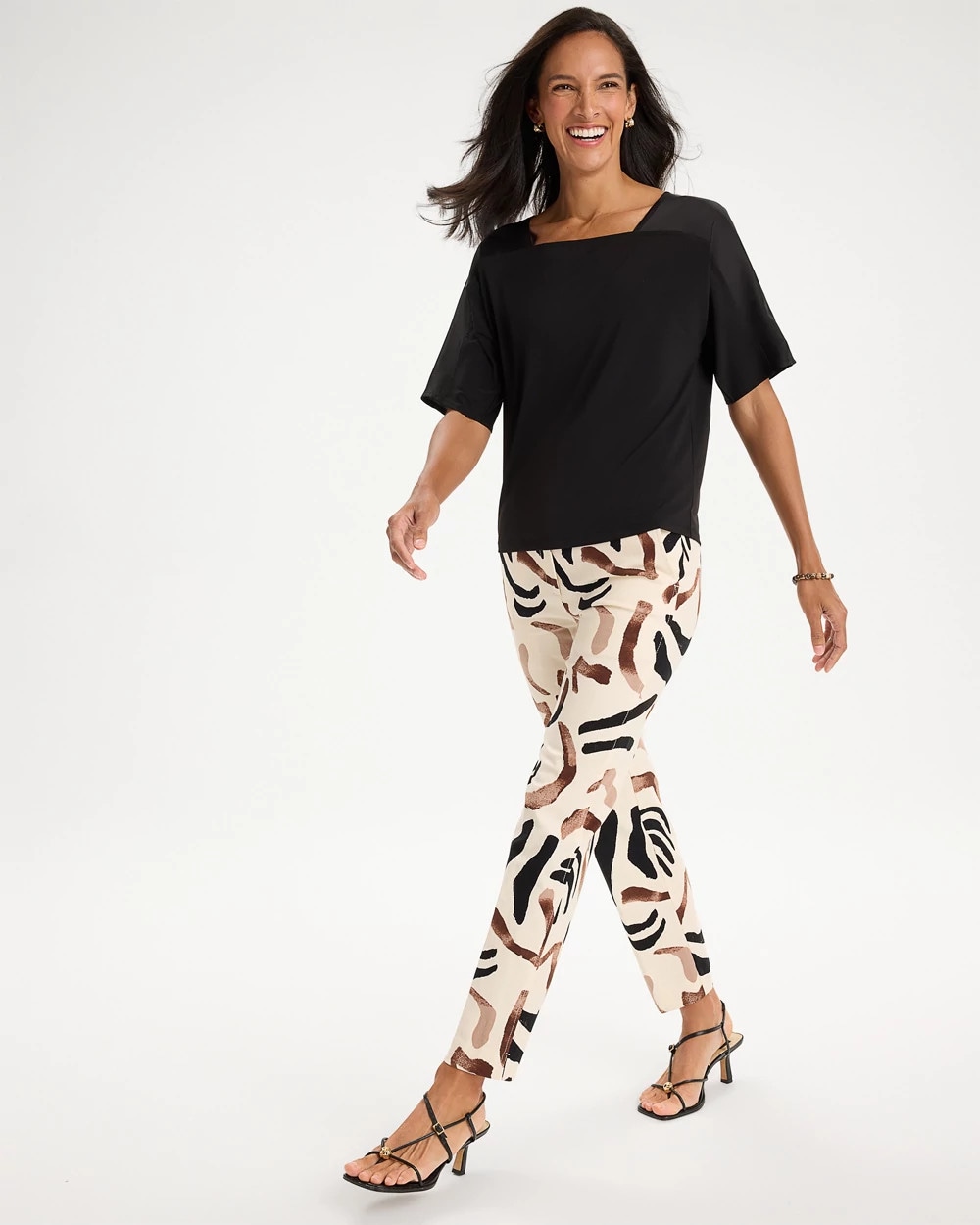 Emme Slim Island Print Straight Crop Pants