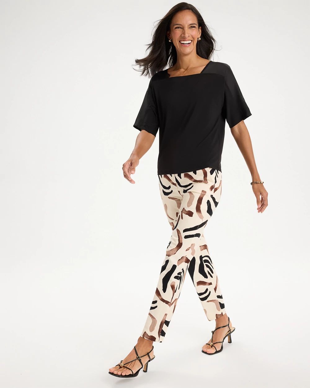 Emme Slim Island Print Straight Crop Pants click to view larger image.