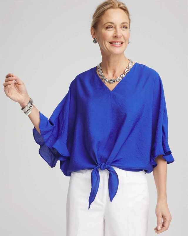 Ecovero Tie-Front Frill Sleeve Blouse - image 1