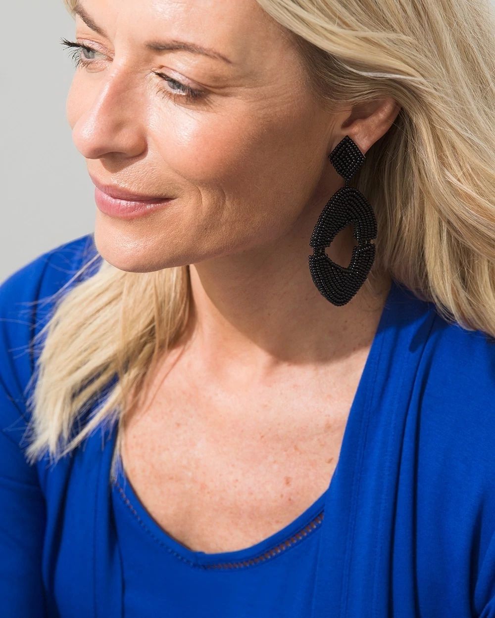 Black Seed Bead Drop Earrings