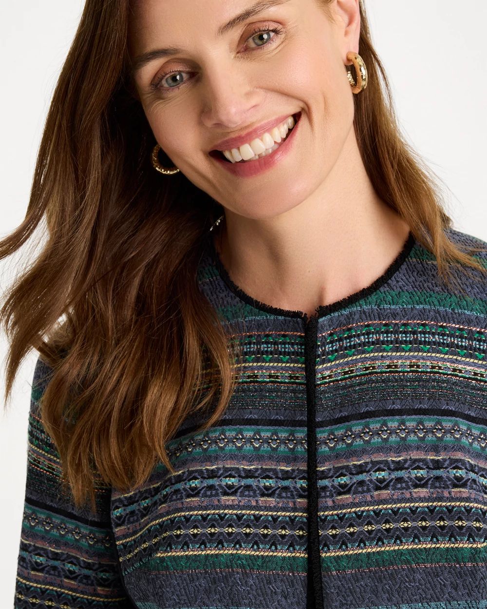 Ponte Jacquard Fringe Jacket click to view larger image.