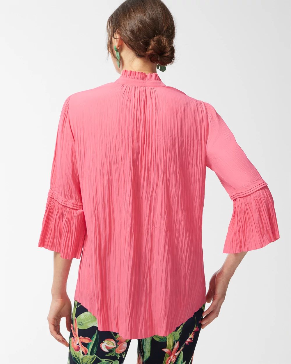 Pleated Flare Sleeve Blouse