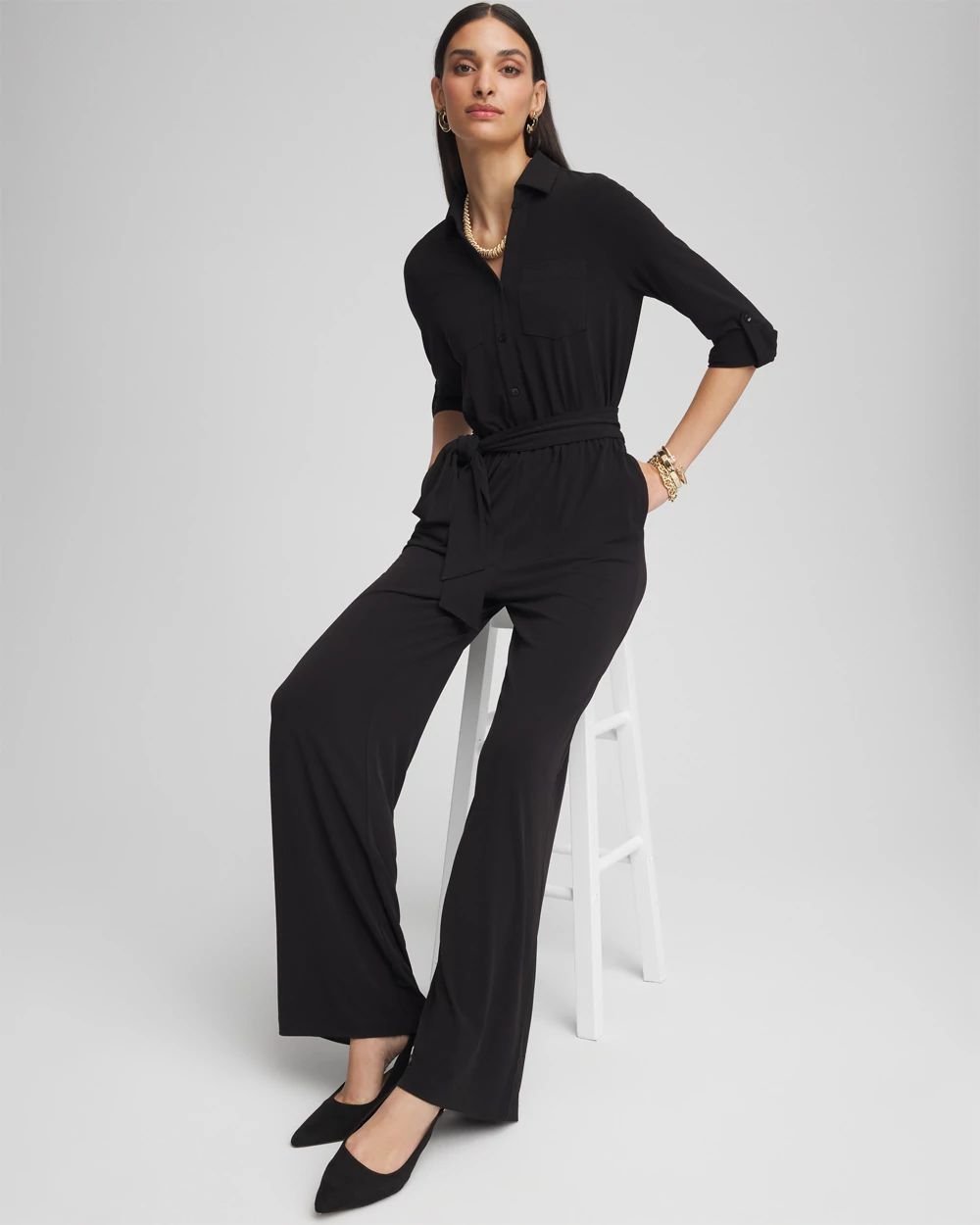 Petite Belted Jersey Maxi Jumpsuit