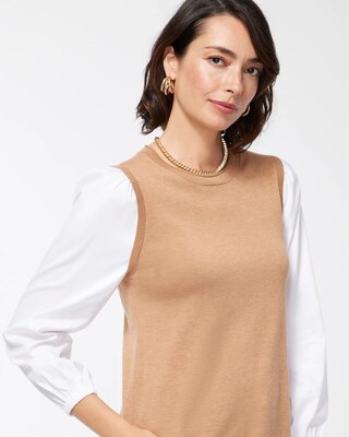 Neutral Knit Woven Pullover Sweater