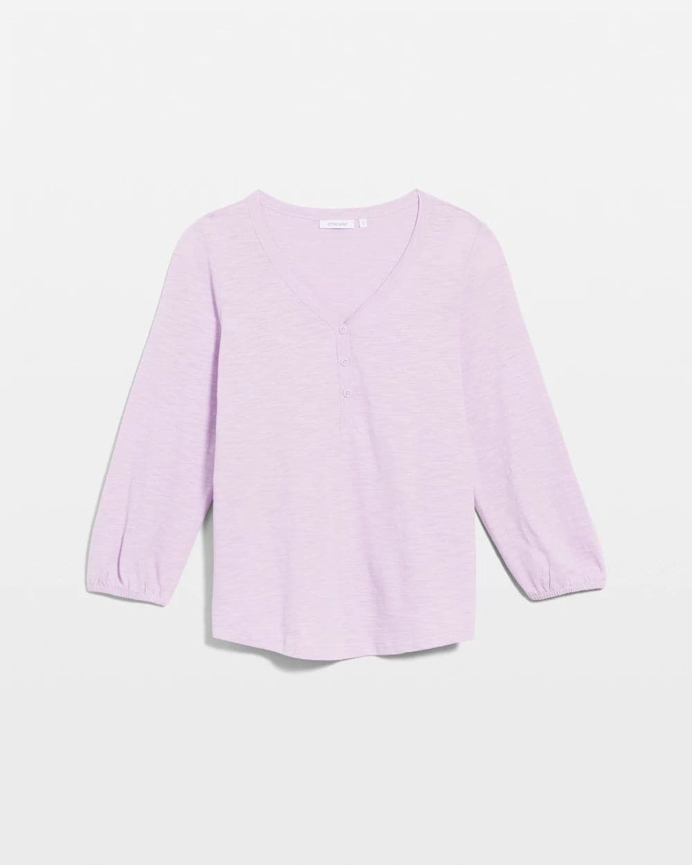 Puff Sleeve Cotton Slub Henley Tee click to view larger image.