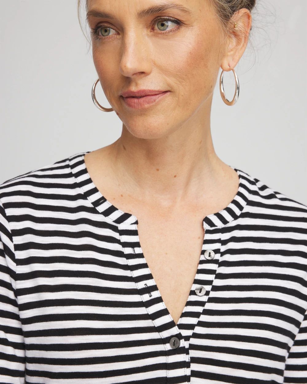 Striped Slub Splitneck Henley Tee click to view larger image.