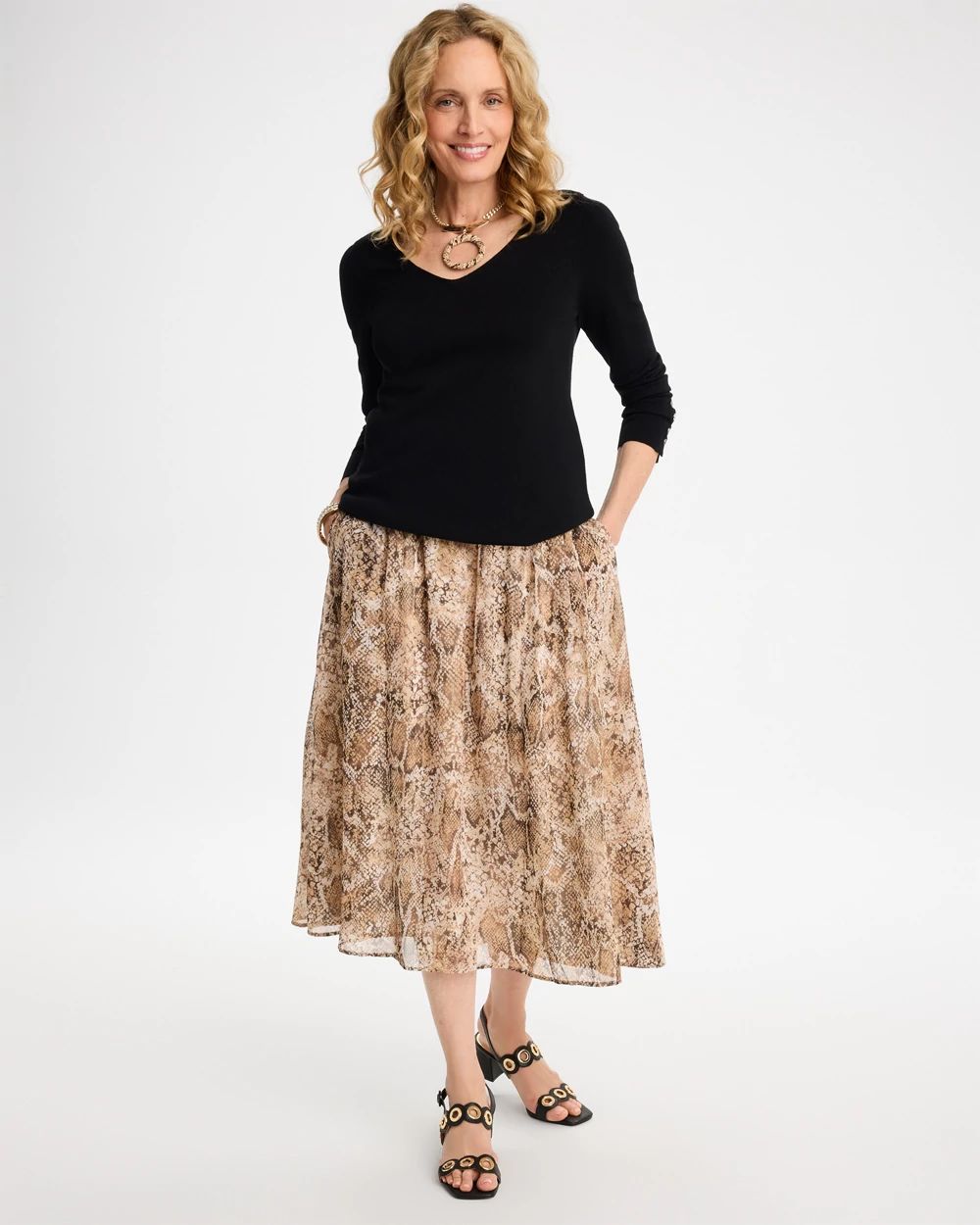 Georgette Pull-On Midi Skirt click to view larger image.