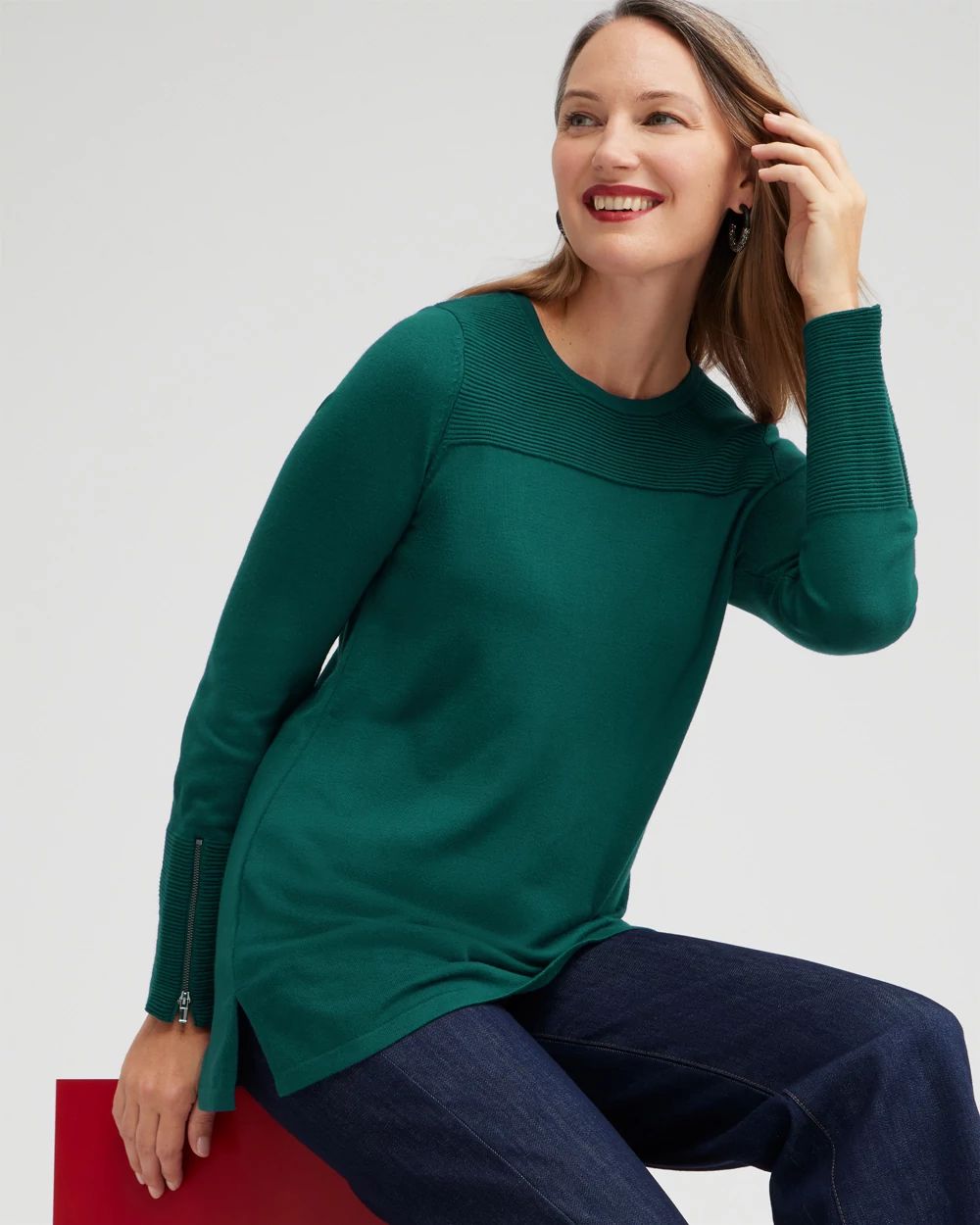 Zipper Detail Tunic Sweater
