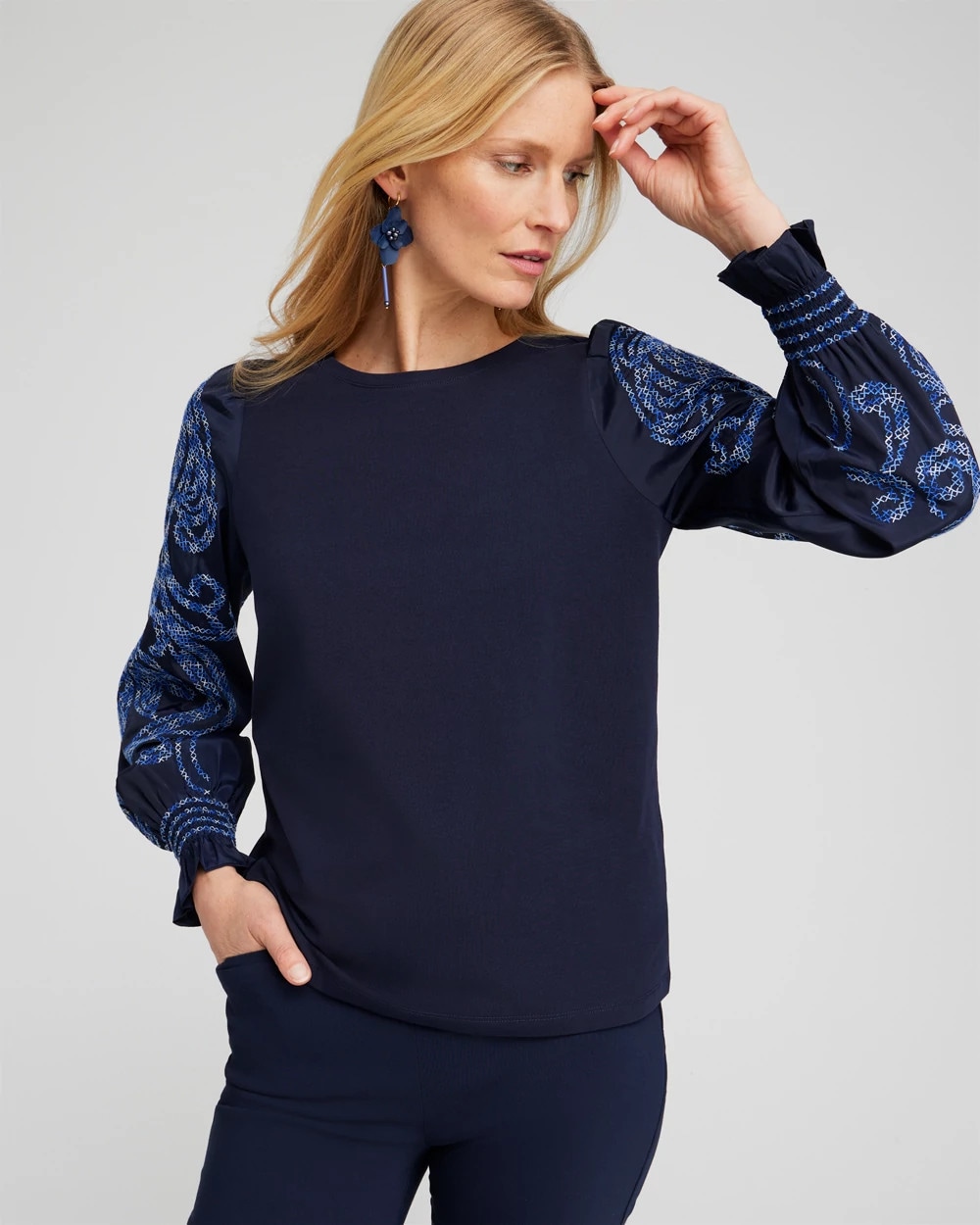 Embroidered Sleeve Top