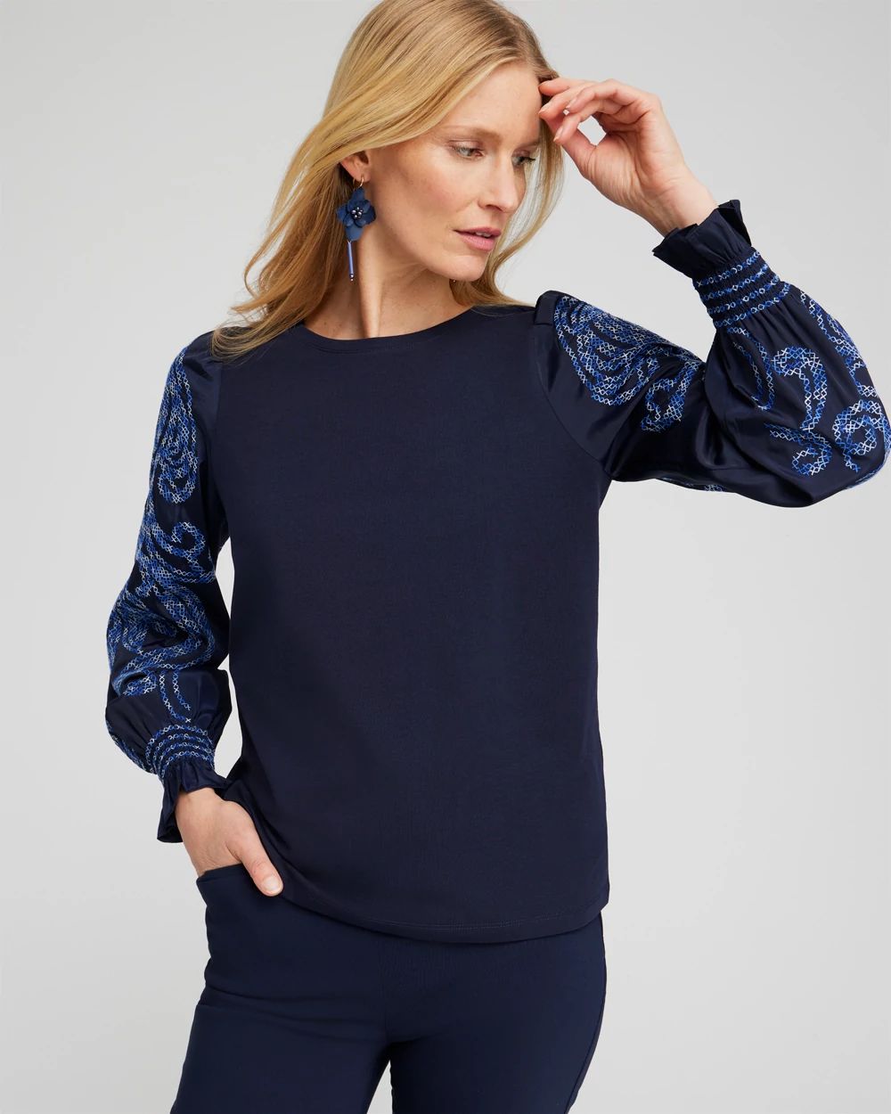 Embroidered Sleeve Top