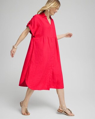 Linen Roll Tab Dolman Midi Dress