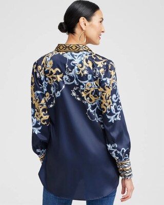Ruched Cuff Placed Print Tunic