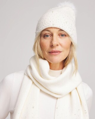 Faux Pearl Cashmere Blend Pom Pom Hat click to view larger image.