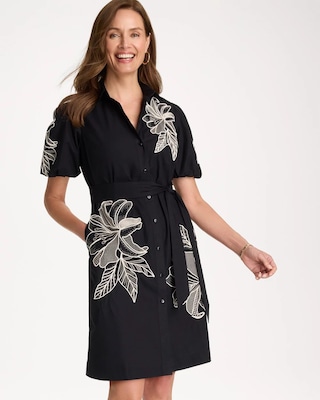 Embroidered Poplin Cotton Belted Dress