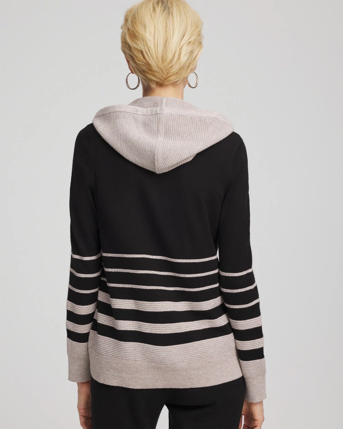 Chico's Luxe Metallic Striped Sweater In Black In Black