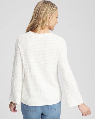 Pointelle Scalloped Hem Flare Sleeve Pullover