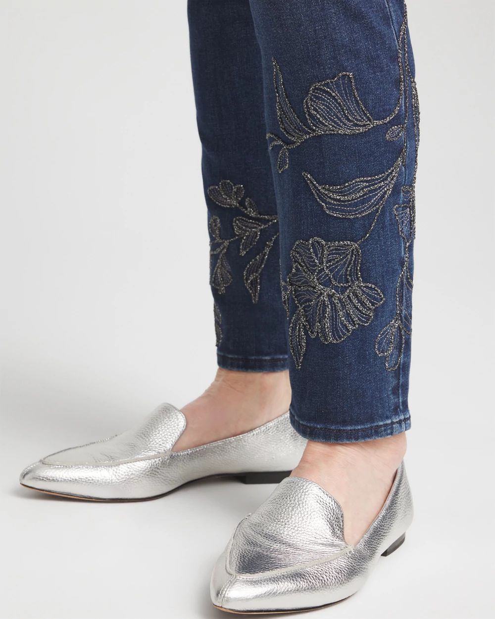 Floral Embroidered Pull-On Ankle Jeggings