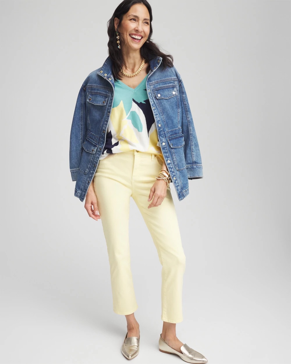 V-Neck Wildflower Intarsia Pullover