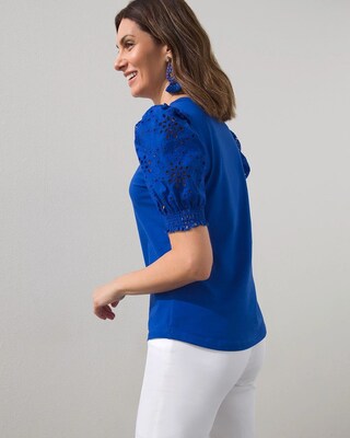 Eyelet Smock Sleeve Tee