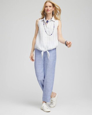 No Iron™ Linen Tie-Front Sleeveless Shirt click to view larger image.