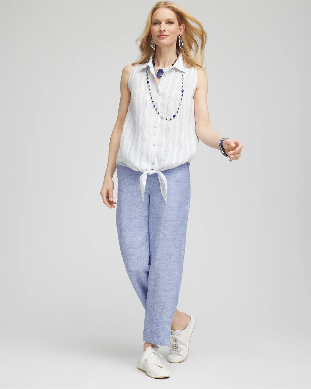 No Iron™ Linen Tie-Front Sleeveless Shirt