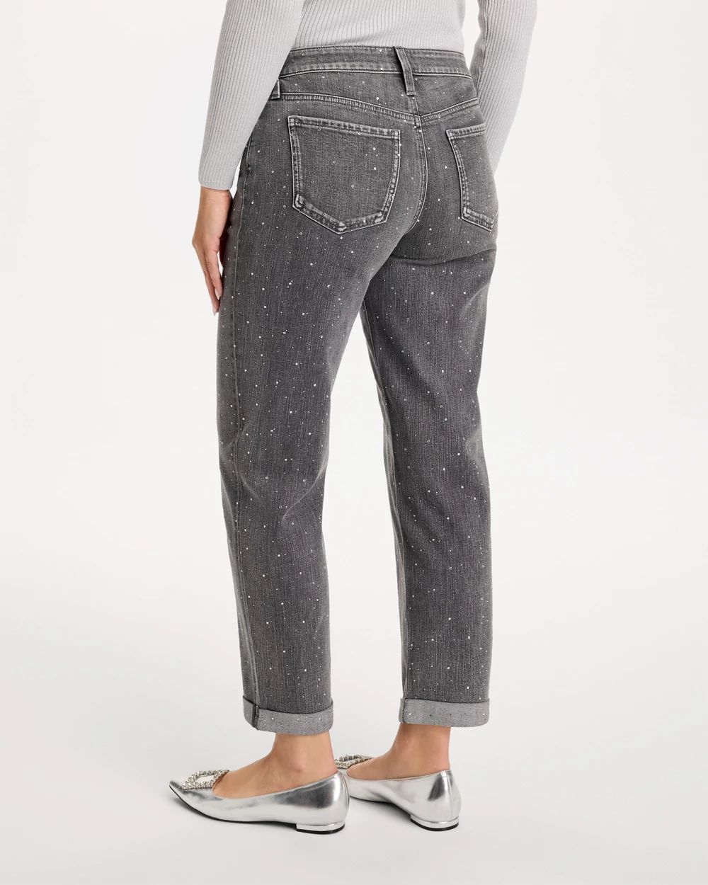 Rhinestone Boyfriend Cropped Jeans click to view larger image.
